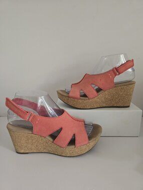 Clarks Annadel Bari Platform Wedge Sandals Pink Leather Shoes 7.5 Y2K 90s Womens